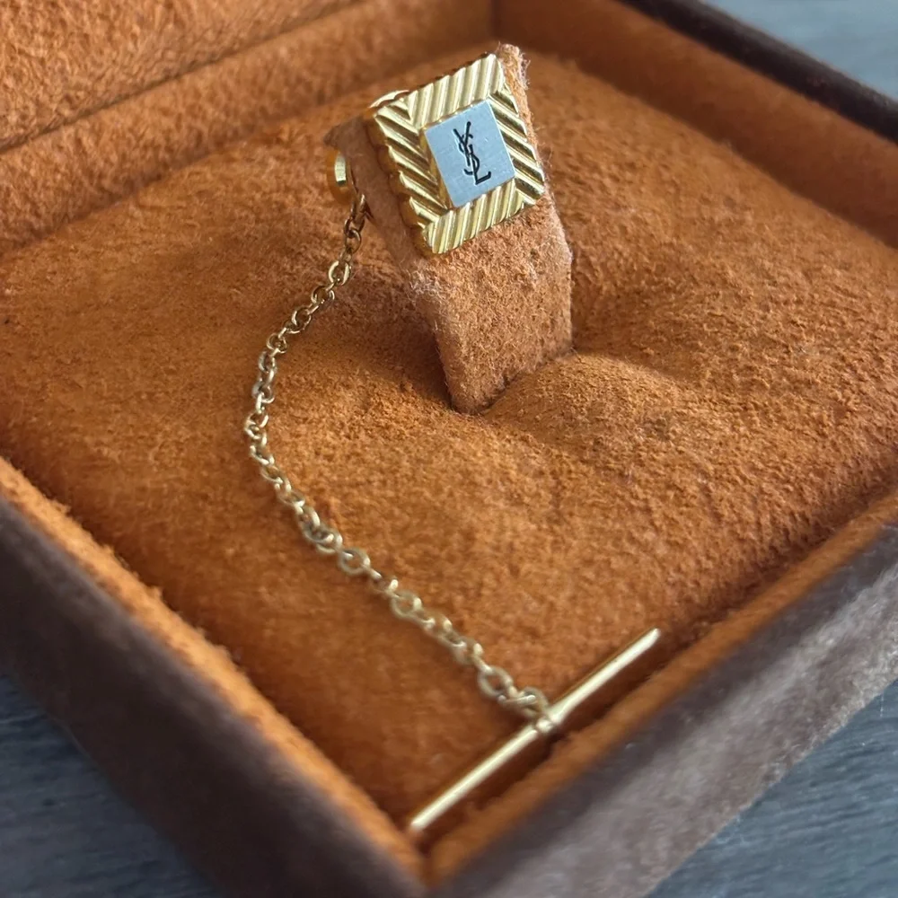 Yves Saint Laurent Vintage Gold and Silver Tie Pin with Box